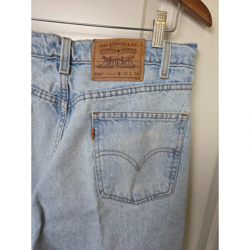 Vintage 90s Levi's 550 Jeans | Orange Tab‎ Light Wash | Relaxed Tapered | 34x34